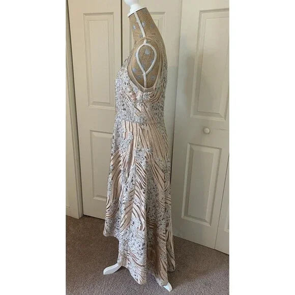 Badgley Mischka Champagne Sleeveless Sequin Gown Event Size 10 Formal Wedding - Picture 7 of 16